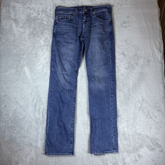 True Religion Jeans Mens 30 Relaxed Straight Stretch Blue Denim - Picture 1 of 9